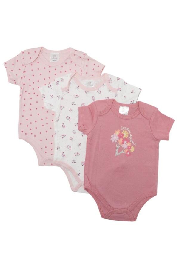 3-Piece Short Sleeve Flower Printed Bodysuit for Baby Girl