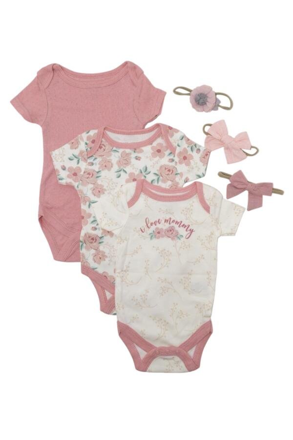 Floral Print Babysuit 3-Piece Set with Headbands