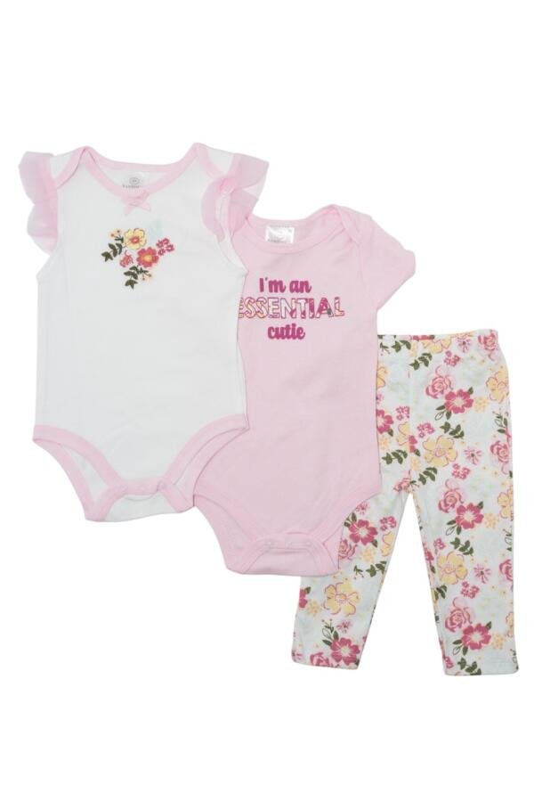 Pink Flower Print Short Sleeve with Pyjama 3-Piece