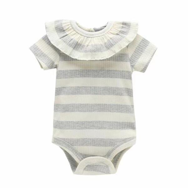 Striple Print Cream- Grey Short Sleeve Bodysuit