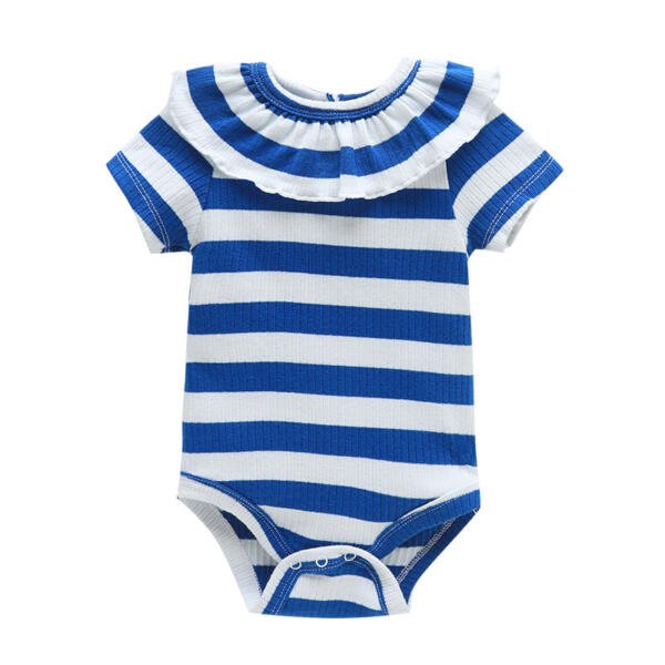 Stripe Print White- Blue Short Sleeve Bodysuit