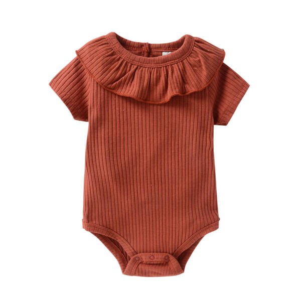 Plain Dark Orange Short Sleeve Bodysuit