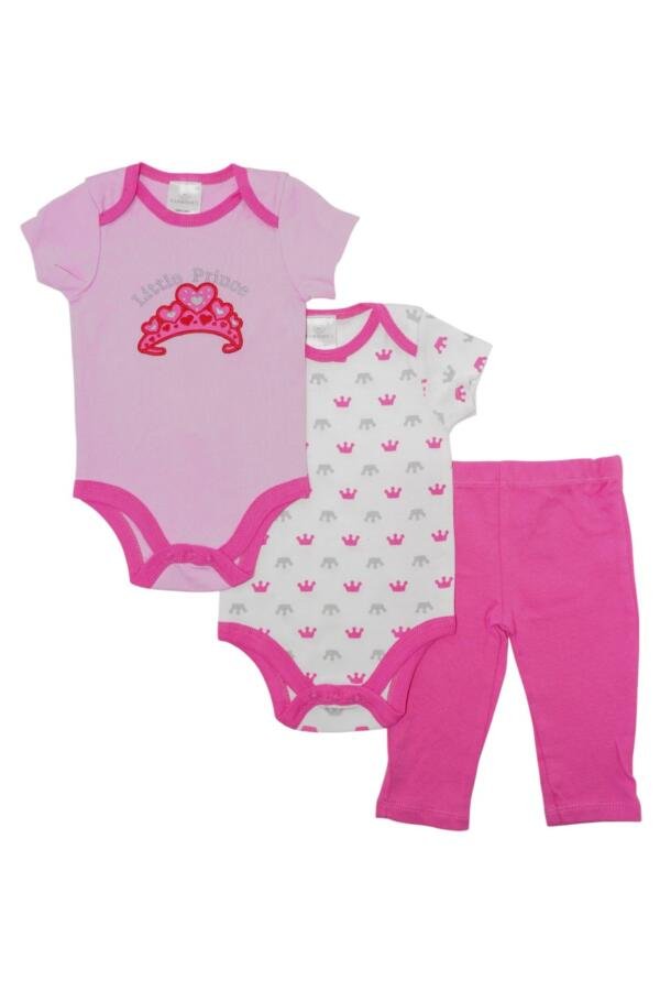 Baby Pink Printed Short Sleeve with Pajama 3-Piece