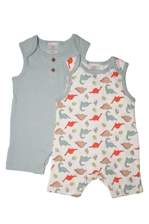 Liam 2- Piece Sleeveless Dinosaur Printed Baby BodySuit - Multicolor