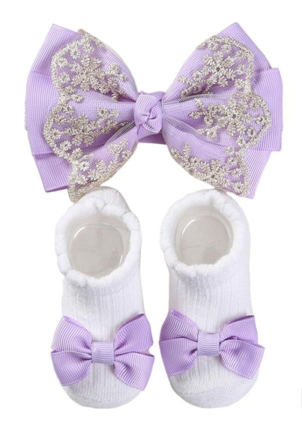 Aaliyah Socks & Cute Ribbon Big Bow Headband Set