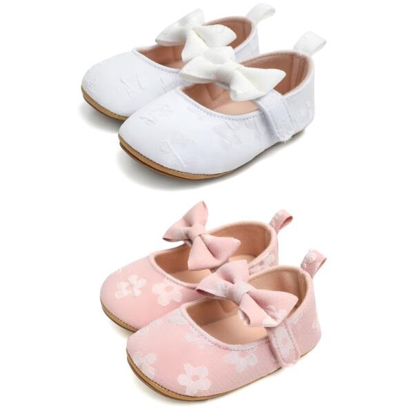 Floral Bloom Baby Ballerinas – Pink, White – 0 to 18 Months