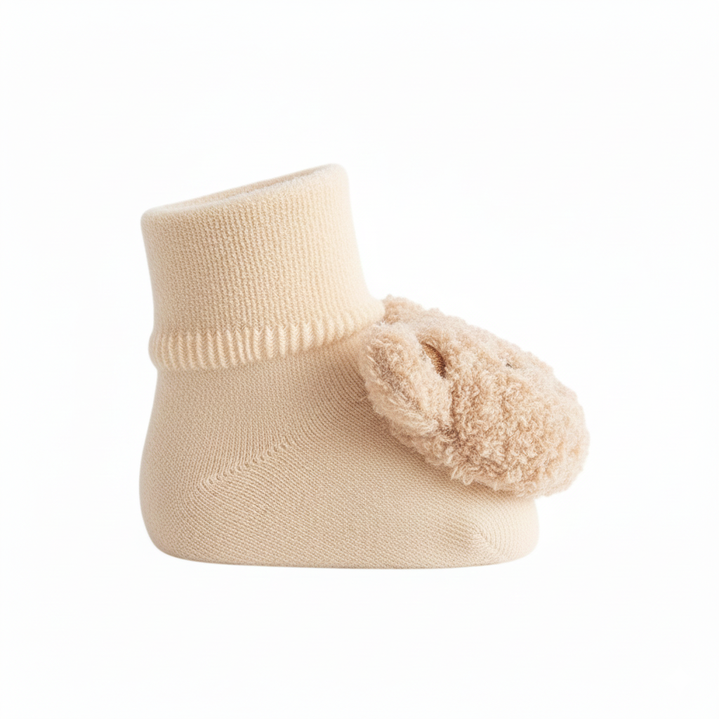 Baby Cute 3D Bear Face Socks for Newborns & Infants, Cream, Dark Brown, Brown, light Brown - 0Y to 3Y - Image 3