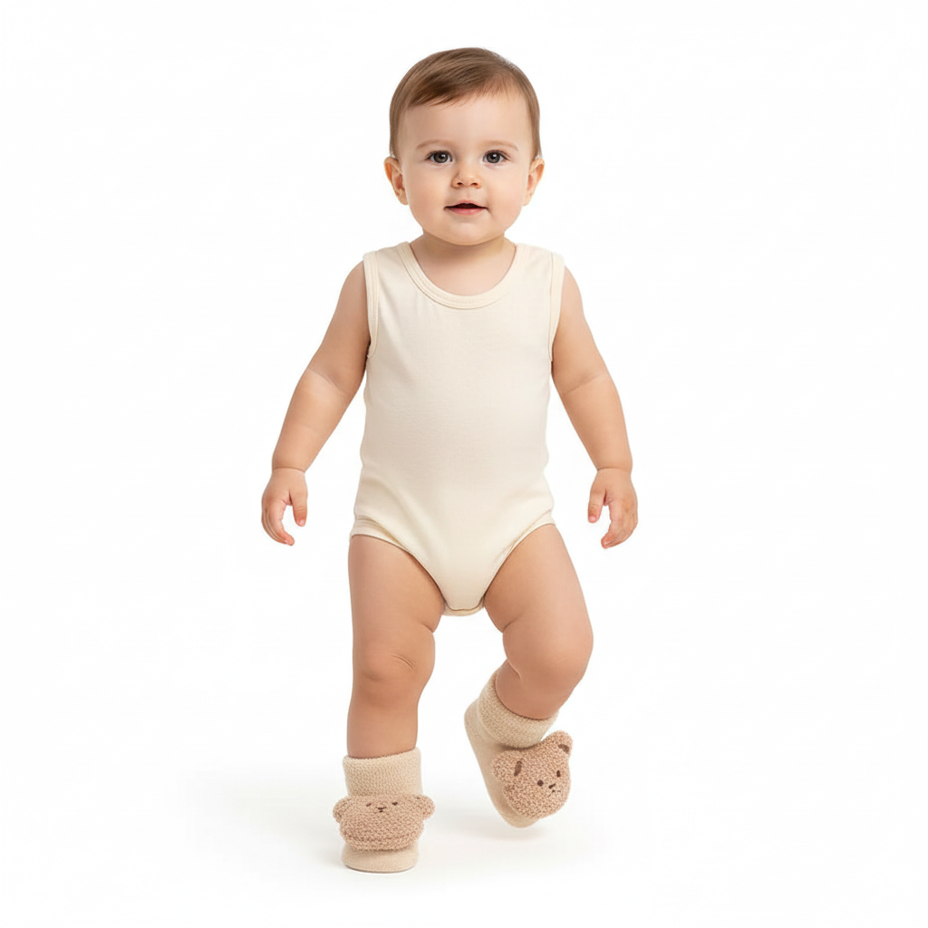 Baby Cute 3D Bear Face Socks for Newborns & Infants, Cream, Dark Brown, Brown, light Brown - 0Y to 3Y - Image 6