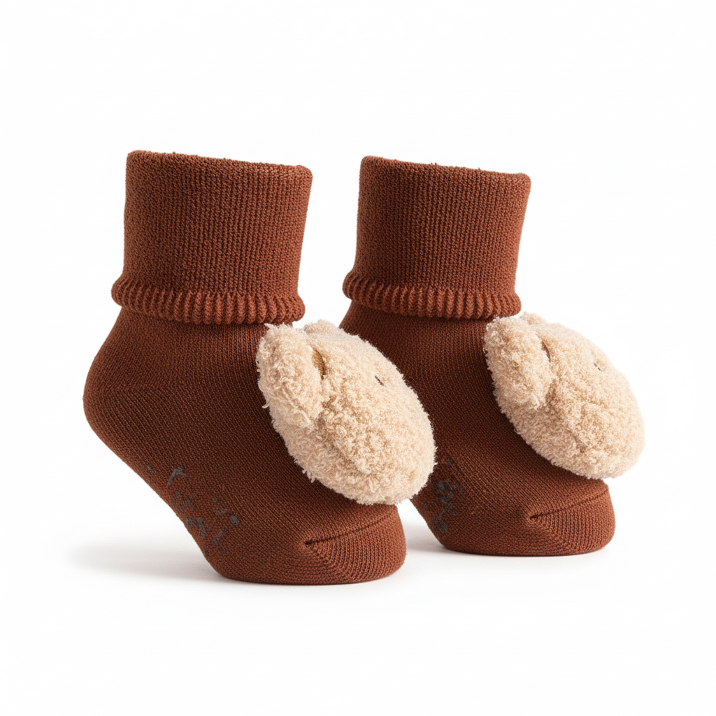 Baby Cute 3D Bear Face Socks for Newborns & Infants, Cream, Dark Brown, Brown, light Brown - 0Y to 3Y - Image 10