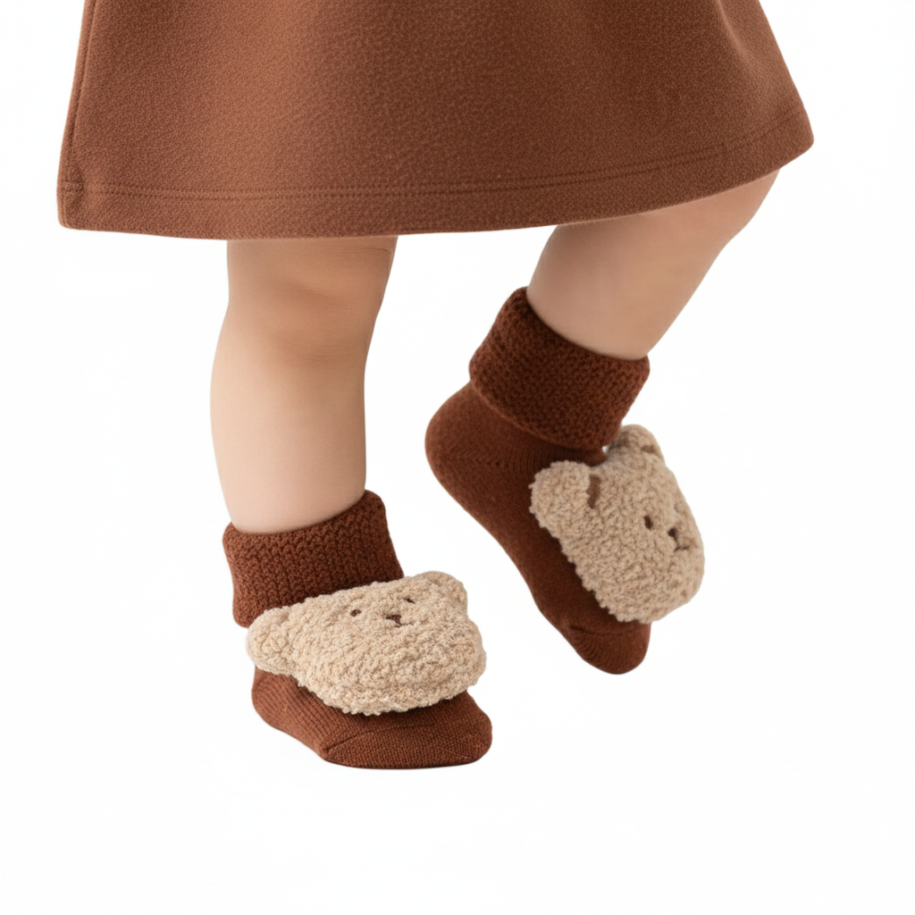 Baby Cute 3D Bear Face Socks for Newborns & Infants, Cream, Dark Brown, Brown, light Brown - 0Y to 3Y - Image 13