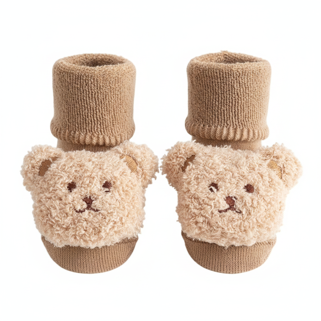 Baby Cute 3D Bear Face Socks for Newborns & Infants, Cream, Dark Brown, Brown, light Brown - 0Y to 3Y - Image 14