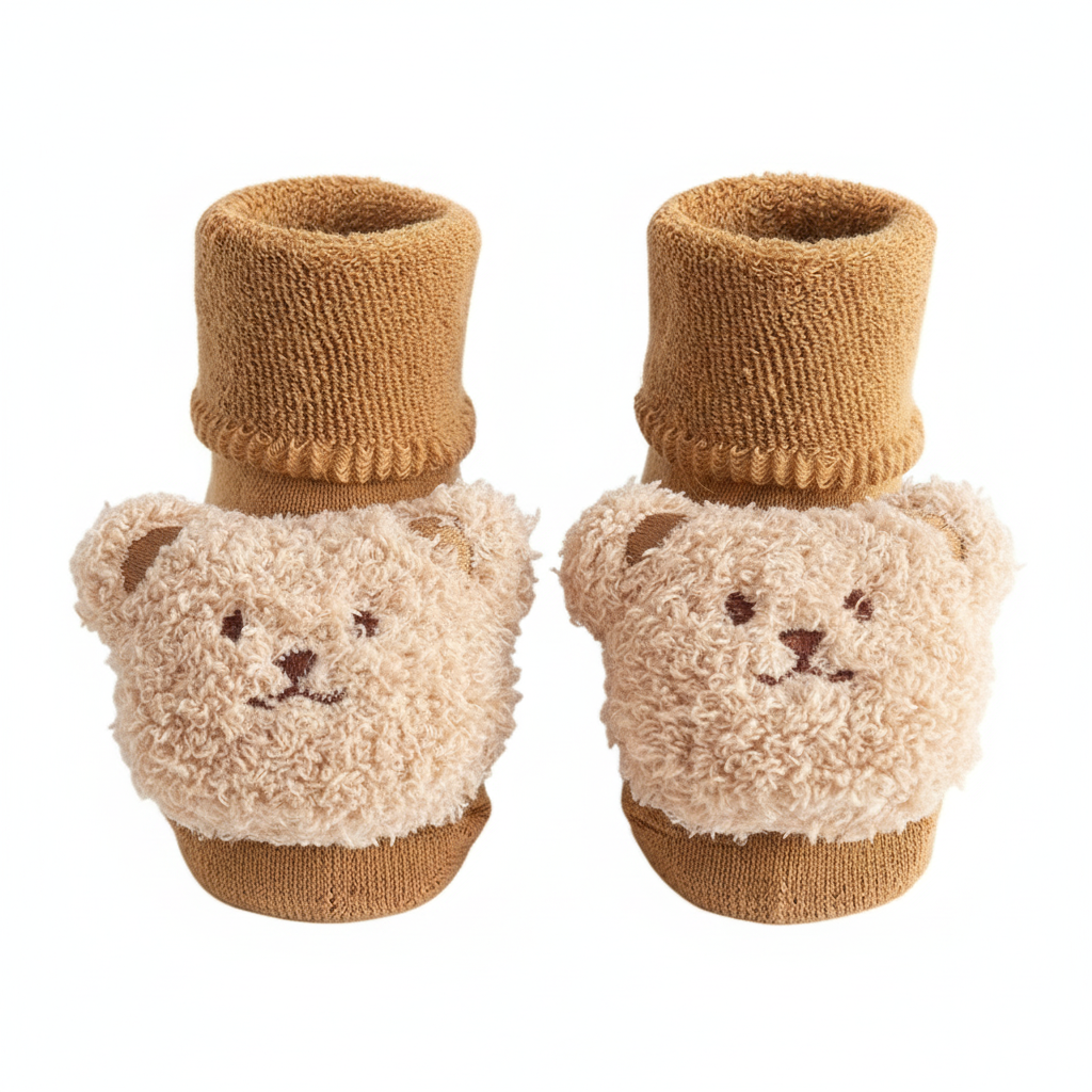 Baby Cute 3D Bear Face Socks for Newborns & Infants, Cream, Dark Brown, Brown, light Brown - 0Y to 3Y - Image 19