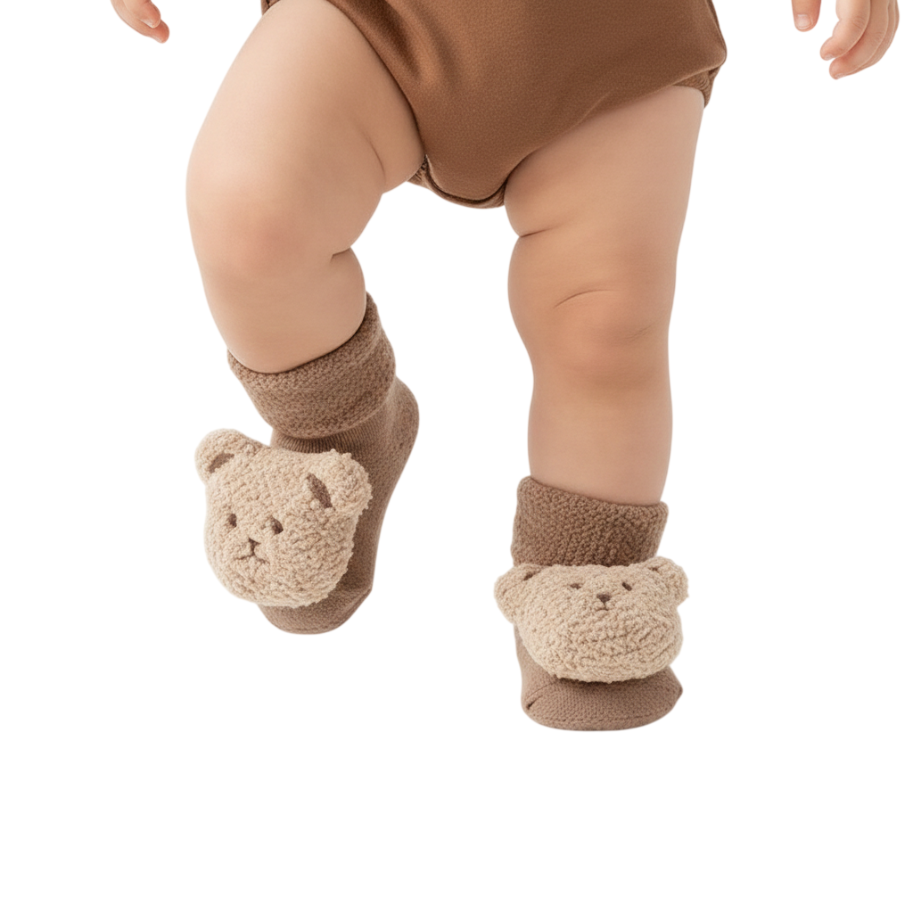 Baby Cute 3D Bear Face Socks for Newborns & Infants, Cream, Dark Brown, Brown, light Brown - 0Y to 3Y - Image 23