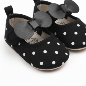 Baby Polka Bow Soft Sole Shoes – Black & Brown – 0 to 18 Months