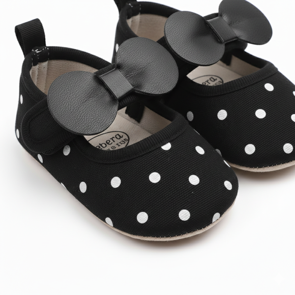 Baby Polka Bow Soft Sole Shoes – Black & Brown – 0 to 18 Months