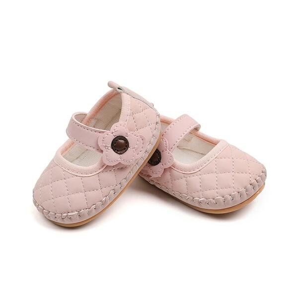 Baby Quilted Mary Jane Soft Sole Shoes – Pink & Cream – 0 to 24 Months