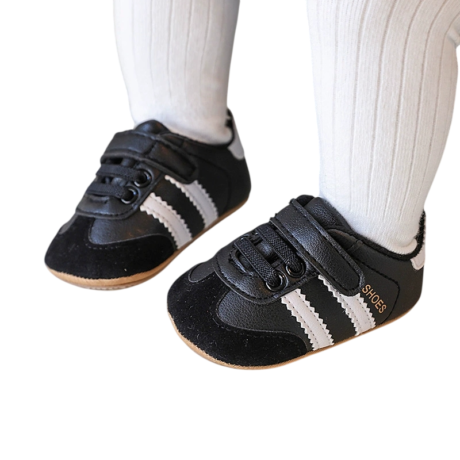 Baby Classic Stripe First Walker Sneakers – Green, Black & Colorful – 0 to 18 Months