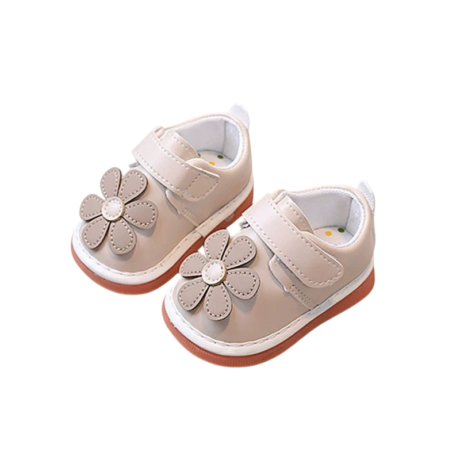 Baby Musical Floral First Walker Shoes – Light Brown & Pink – 0 to 24 Months