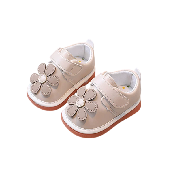 Baby Musical Floral First Walker Shoes – Light Brown & Pink – 0 to 24 Months