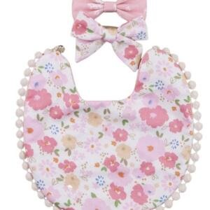 Isabella Ribbon Headband and Reversible Baby Bib For Babies Multicolor