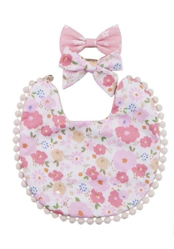 Isabella Ribbon Headband and Reversible Baby Bib For Babies Multicolor