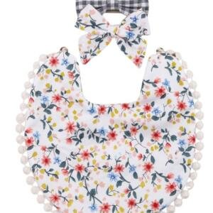 Isabella Ribbon Headband and Reversible Baby Bib For Babies Multicolor