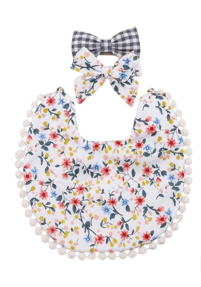 Isabella Ribbon Headband and Reversible Baby Bib For Babies Multicolor