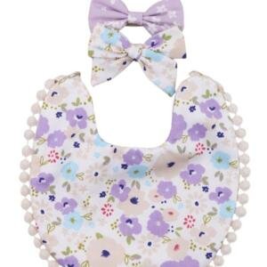 Isabella Ribbon Headband and Reversible Baby Bib For Babies Multicolor