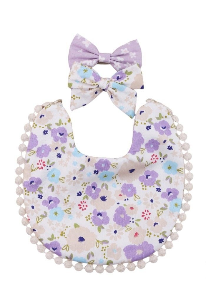 Isabella Ribbon Headband and Reversible Baby Bib For Babies Multicolor