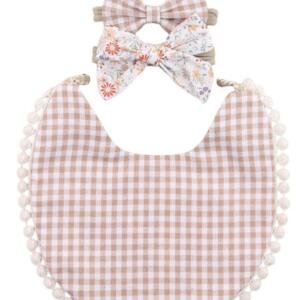 Isabella Ribbon Headband and Reversible Baby Bib For Babies Multicolor