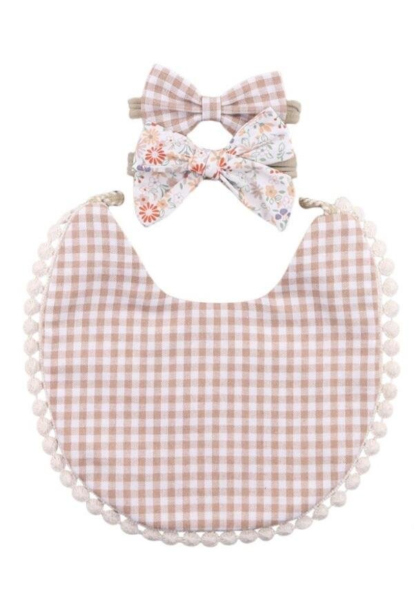 Isabella Ribbon Headband and Reversible Baby Bib For Babies Multicolor