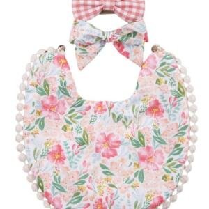 Isabella Ribbon Headband and Reversible Baby Bib For Babies Multicolor