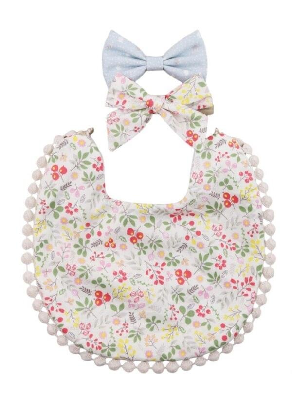 Isabella Ribbon Headband and Reversible Baby Bib For Babies Multicolor