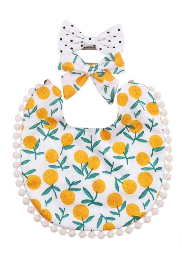 Isabella Ribbon Headband and Reversible Baby Bib For Babies Multicolor