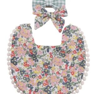 Isabella Ribbon Headband and Reversible Baby Bib For Babies Multicolor