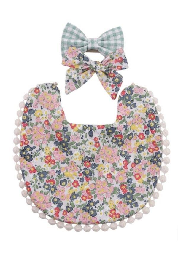 Isabella Ribbon Headband and Reversible Baby Bib For Babies Multicolor