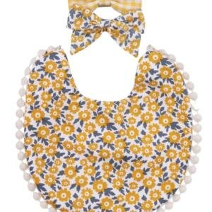Isabella Ribbon Headband and Reversible Baby Bib For Babies Multicolor