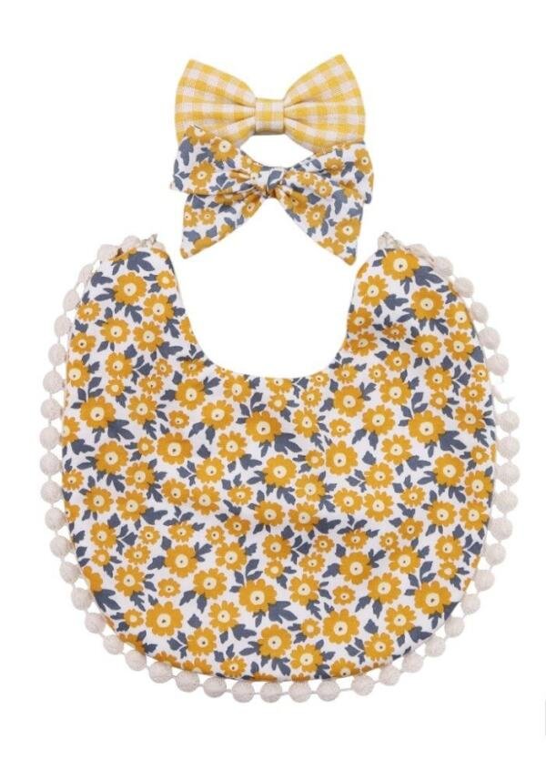 Isabella Ribbon Headband and Reversible Baby Bib For Babies Multicolor