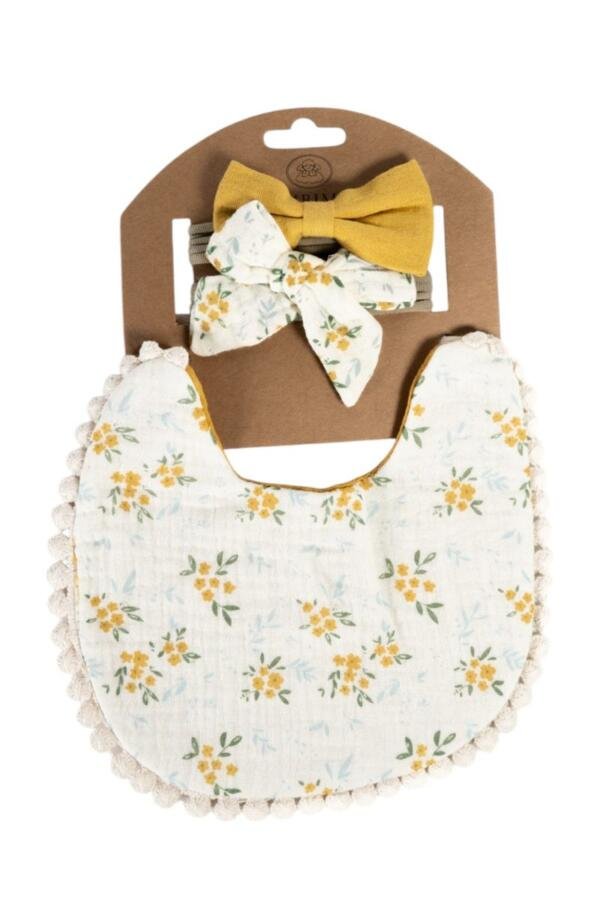 Ava Baby Bib and Ribbon Bow Set Multicolor