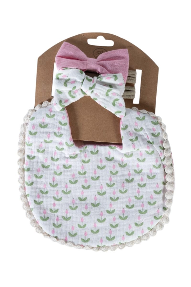 Ava Baby Bib and Ribbon Bow Set Multicolor