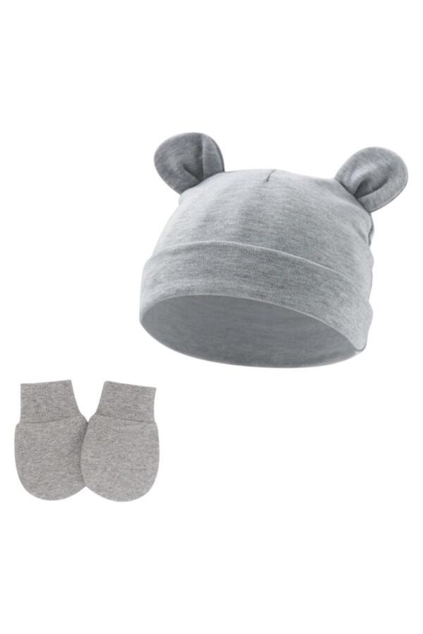 Set of 2 Little Bean Baby Hat and Mittens Gray