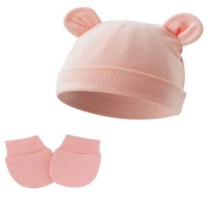 Set of 2 Little Bean Baby Hat and Mittens Pomelo Pink