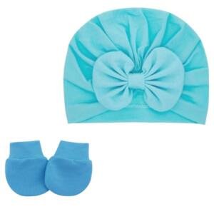 Set of 2 TinyTwist Baby Turban and Mittens Blue