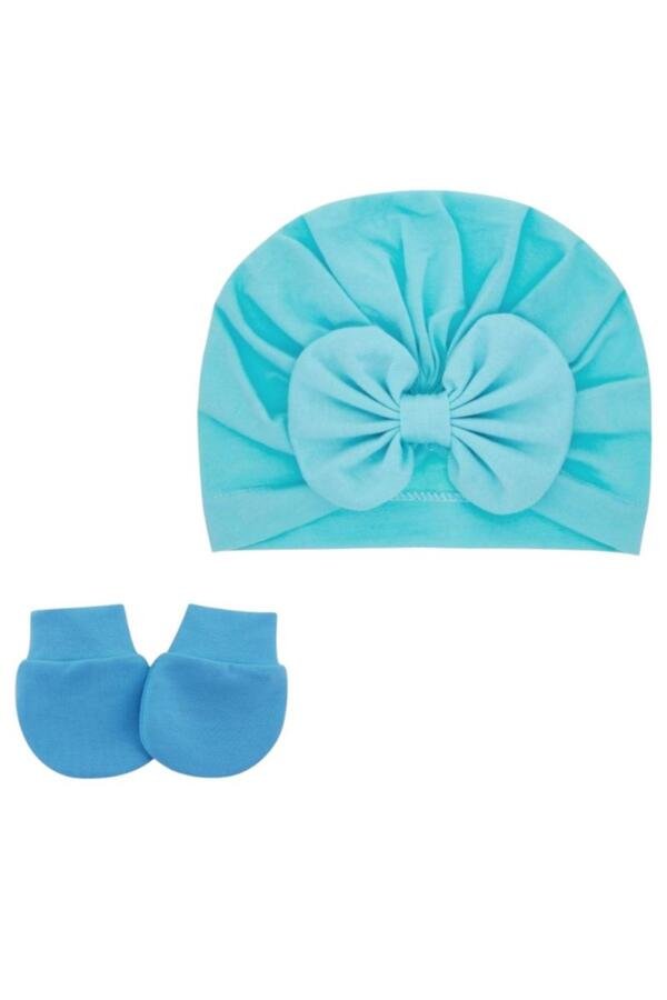 Set of 2 TinyTwist Baby Turban and Mittens Blue