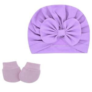 Set of 2 TinyTwist Baby Turban and Mittens Purple