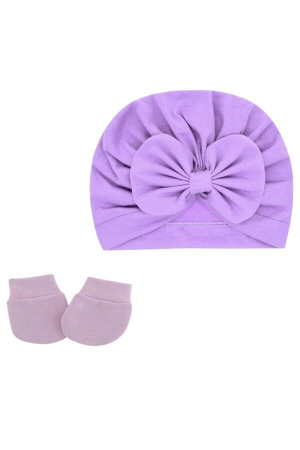 Set of 2 TinyTwist Baby Turban and Mittens Purple