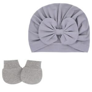 Set of 2 TinyTwist Baby Turban and Mittens Gray
