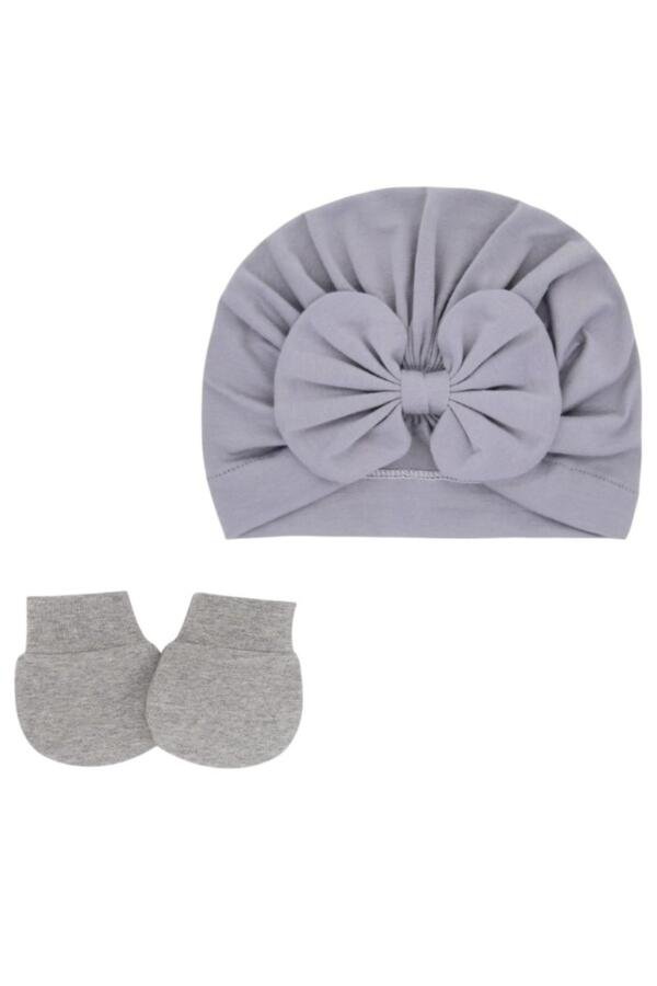 Set of 2 TinyTwist Baby Turban and Mittens Gray