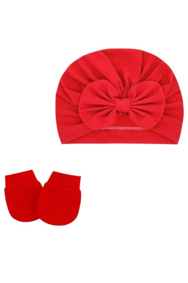 Set of 2 TinyTwist Baby Turban and Mittens Red