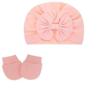 Set of 2 TinyTwist Baby Turban and Mittens Peach